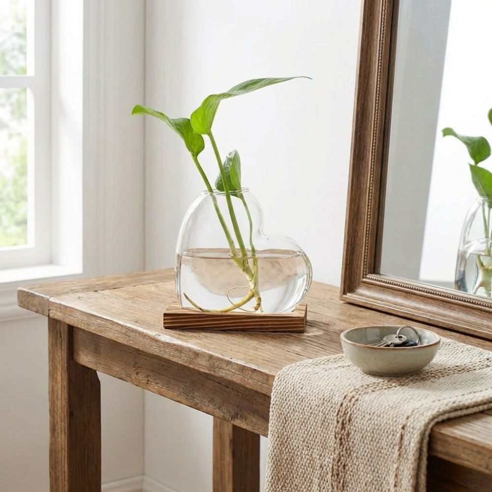 Plant Growth Regulator - Transparent Hydroponic Glass Vase Wooden Stand
