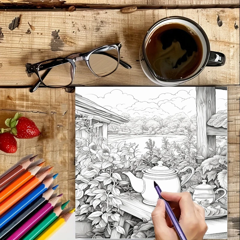 Tea In The Gardens Coloring Bo - Farming And Agriculture 评论和价格