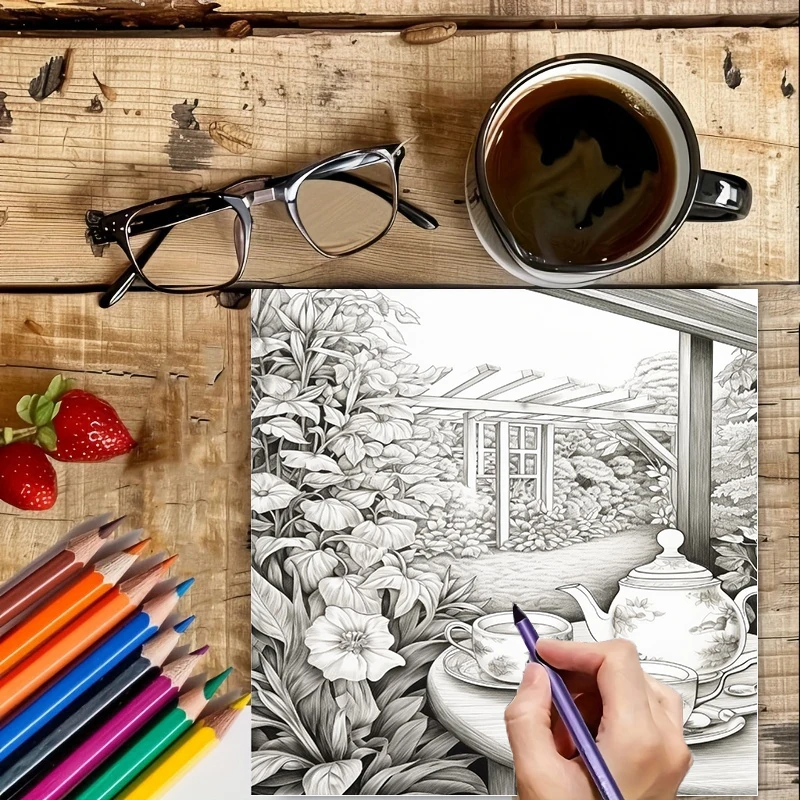 Tea In The Gardens Coloring Bo - Farming And Agriculture 评论和价格